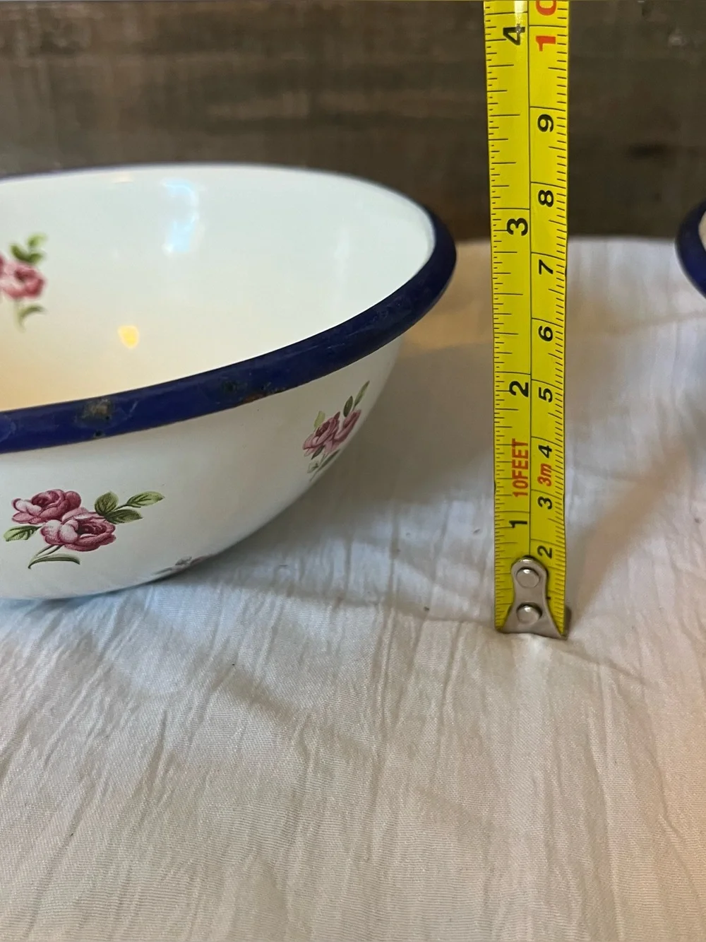 3 Vtg Robert Steffy Bagatelle Enamelware Bowls Shabby Rose Fly Insect Logo